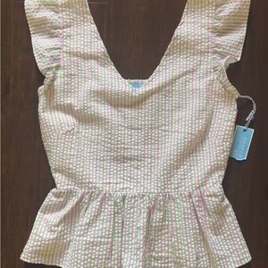 Draper James Pink and Green Pin Striped Top XS